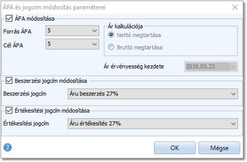 ÁFA módosítás paraméterei