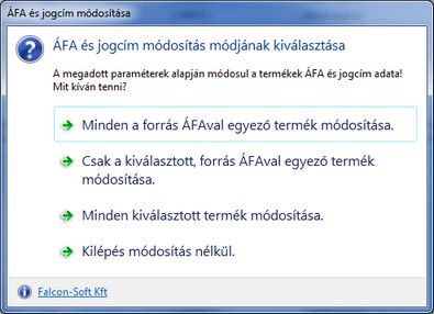 ÁFA és jogcím módosítás módjának kiválasztása.