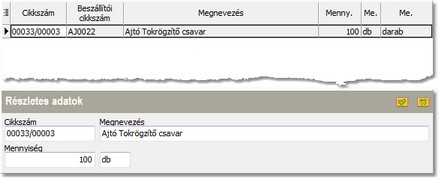 Termék gyűjtő adatai.