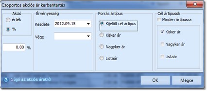 Csoportos akciós ár állítás