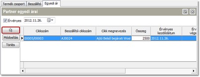 Partner egyedi árak beállítása Partner egyedi árak beállítása