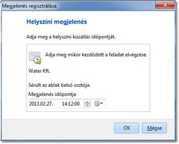 Helyszíni megjelenés regisztrálása panel Helyszíni megjelenés regisztrálása panel